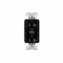 20 Amp Duplex Receptacle w/ USB AC Charger, Tamper Resistant, Black