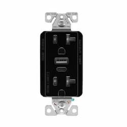 20A TR Decora 5A USB Port/Duplex Receptacle, Type A&C, 2P3W, 125V, BLK