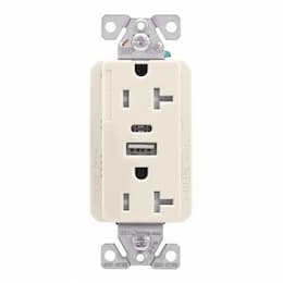 20 Amp TR Duplex Receptacle, 5.0 Amp USB A & C, 5-20R, 125V, Almond