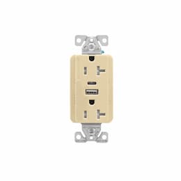 Eaton Wiring 20 Amp Duplex Receptacle w/ USB AC Charger, Tamper Resistant, Ivory