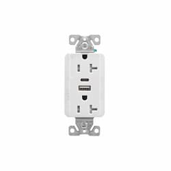 20 Amp Duplex Receptacle w/ USB AC Charger, Tamper Resistant, White