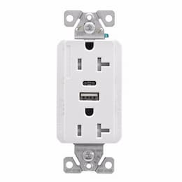 20 Amp TR Duplex Receptacle, 5.0 Amp USB A & C, 5-20R, 125V, White