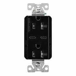 15 Amp Combination USB-C Charger w/ TR Duplex Receptacle, Black