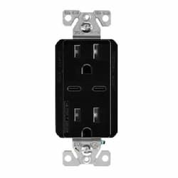 15A TR Decora 5A USB Port/Duplex Receptacle, Type C, 2P3W, 125V, Black