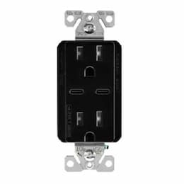 Eaton Wiring 15A TR Decora 5A USB Port/Duplex Receptacle, Type C, 2P3W, 125V, Black