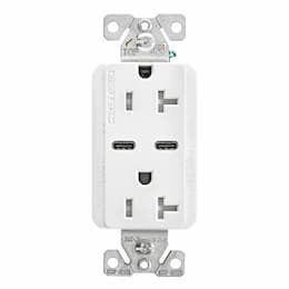 15 Amp Combination USB-C Charger w/ TR Duplex Receptacle, White