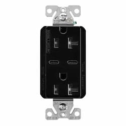 Eaton Wiring 20 Amp Combo USB Type C Charger w/TR Duplex Receptacle, Black