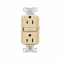 15A TR & WR Slim Self-Test GFCI Receptacle Outlet, B&S, 125V, Ivory