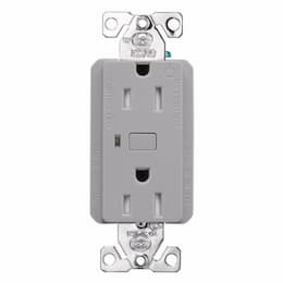 15 Amp Wi-Fi Smart TR Duplex Receptacle, 2-Pole, 3-Wire, 120V, Gray