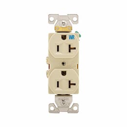 20 Amp Weather Resistant NEMA 5-20R Duplex Receptacle Outlet, Ivory