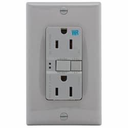 15 Amp Weather Resistant GFCI Receptacle Outlet, Gray