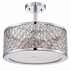 180W 3 Light Crystal Semi-Flush Mount Pendant, A19, Chrome