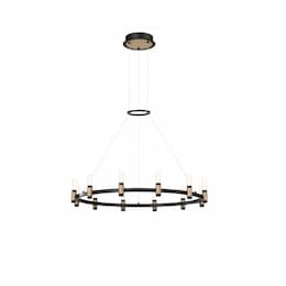 32-in 53W LED Chandelier, Round, Dim, 1920 lm, 120V, 3000K, Brass