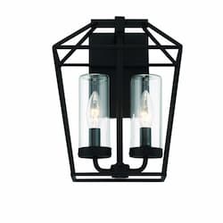 9-in 60W Bastille Outdoor Wall Sconce, 2-Light, 120V, Satin Black