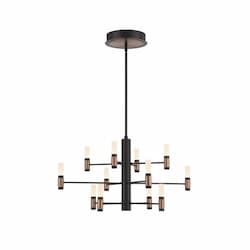 29-in 54W Albany Chandelier, 3-Tier, 12-Light,120V, 3000K, Black/Brass