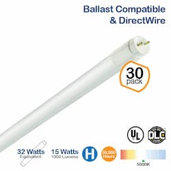 5000K, 15W 4-Ft T8 LED Hybrid Tube (32W Fluorescent Replacement)