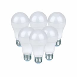 9W LED A19 Bulb, Dimmable, 800 lm, 80 CRI, E26, 3000K, Frosted, 6-Pack