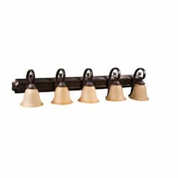 60W Alpine Vanity Light, 5-Light, Tea Stain Glass, Oil Rubbed Bronze