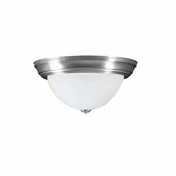 60W Flush Mount Light, White Glass, 2-Light, Brushed Nickel