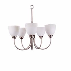 60W Laredo Chandelier, 5-Light, White Glass, Brushed Nickel