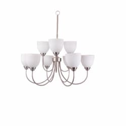 60W Laredo Chandelier, 9-Light, White Glass, Brushed Nickel