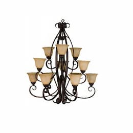 60W El Paso Chandelier, 12-Light, Tea Stain Glass, Oil Rubbed Bronze