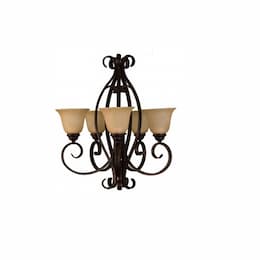 60W El Paso Chandelier, 5-Light, Tea Stain Glass, Oil Rubbed Bronze