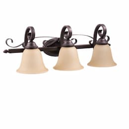 60W El Paso Vanity Light, 3-Light, Tea Stain Glass, Oil Rubbed Bronze