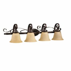 60W El Paso Vanity Light, 4-Light, Tea Stain Glass, Oil Rubbed Bronze