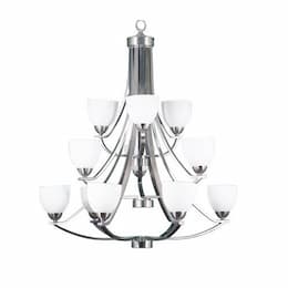 60W Victoria Chandelier, 12-Light, White Glass, Brushed Nickel