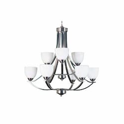 60W Victoria Chandelier, 9-Light, White Glass, Brushed Nickel