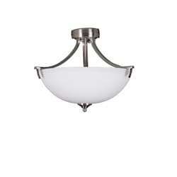 60W Victoria Semi Flush, 3-Light, White Glass, Brushed Nickel