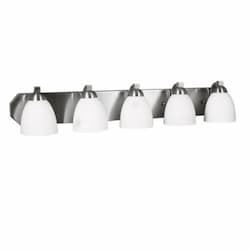 60W Victoria Vanity, 5-Light, White Glass, Brushed Nickel