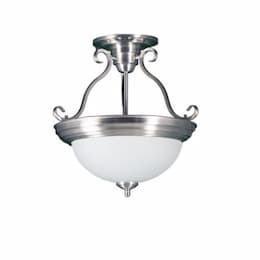 60W Semi Flush Mount Fixture, White Glass, Brushed Nickel