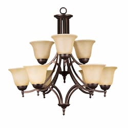 Austin Chandelier, 9-Light, Tea Stained Glass, Oil Rubbed Bronze