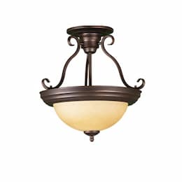 60W Semi Flush Mount Fixture, Tea Stained Glass, Oil Rubbed Bronze