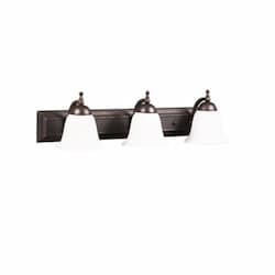 60W Austin Vanity Light, 3-Light, Flared White, Oil Rubbed Bronze