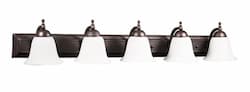 60W Vanity Light, 5 Lights w/ White Glassm Oil Rubbed Bronze