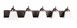 60W Vanity Light w/ White Glass, 5 Lights, Oil Rubbed Bronze