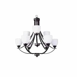 60W Victoria Chandelier, 9-Light, White Glass, Oil Rubbed Bronze