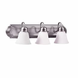 60W Laredo Vanity Light w/ Arms, 3-Light, White Glass, Brushed Nickel