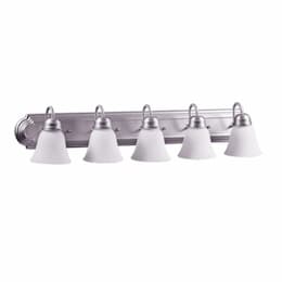 60W Laredo Vanity Light w/ Arms, 5-Light, White Glass, Brushed Nickel