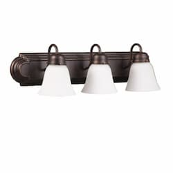 60W Laredo Vanity Light w/ Arms, 3-Light, White Glass, Bronze