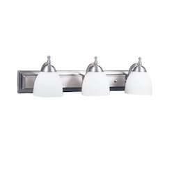 60W Dallas Vanity Light, 3-Light, White Glass, Brushed Nickel