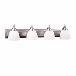 60W Dallas Vanity Light, 4-Light, White Glass, Brushed Nickel