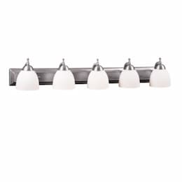 60W Dallas Vanity Light, 5-Light, White Glass, Brushed Nickel