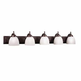 60W Austin Vanity Light, 5-Light, White Glass, Oil Rubbed Bronze