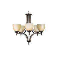 60W Austin Chandelier, 5-Light, Tea Stain Glass, Oil Rubbed Bronze