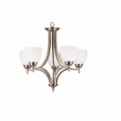 60W Dallas Chandelier, 5-Light, White Glass, Brushed Nickel