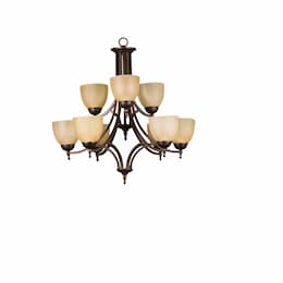 60W Austin Chandelier, 9-Light, Tea Stain Glass, Oil Rubbed Bronze